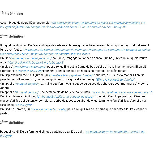 Définition bouquet ACAD 1798