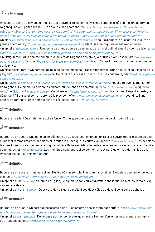 Définition bourse ACAD 1798