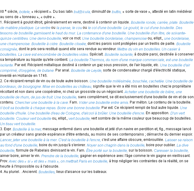 Définition bouteille ACAD 1986