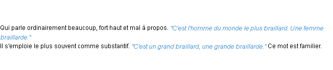 Définition braillard ACAD 1835