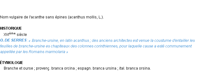 Définition branche-ursine ou brancursine Emile Littré