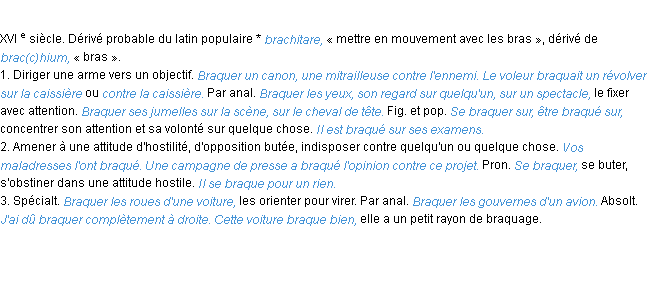 Définition braquer ACAD 1986