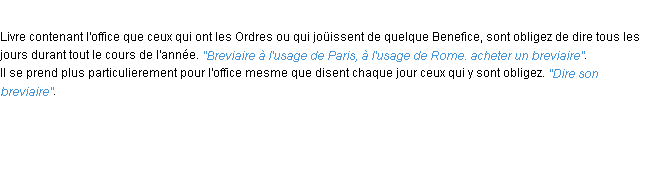 Définition breviaire ACAD 1694