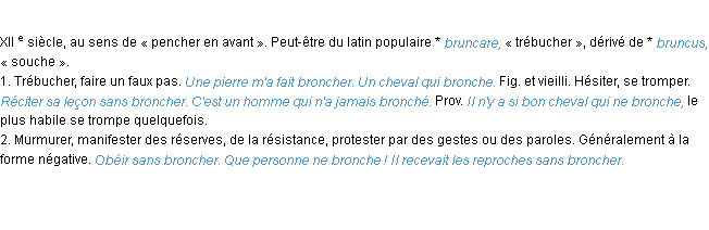 Définition broncher ACAD 1986