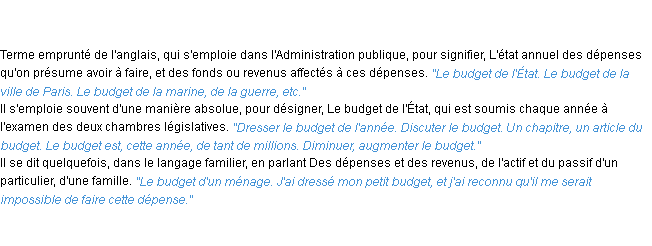 Définition budget ACAD 1835