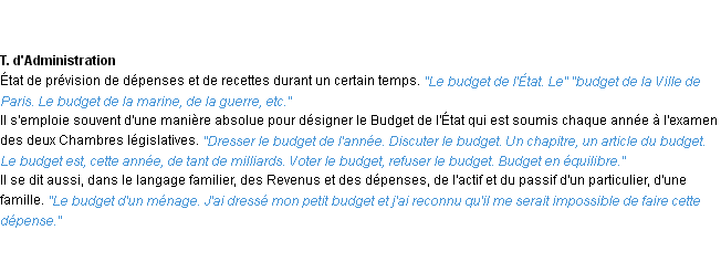 Définition budget ACAD 1932