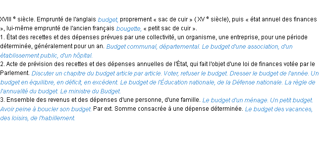 Définition budget ACAD 1986