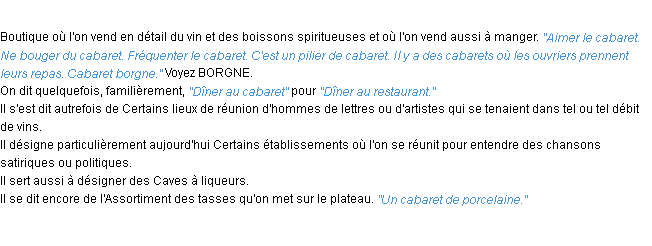 Définition cabaret ACAD 1932