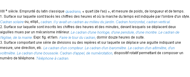 Définition cadran ACAD 1986