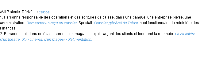 Définition caissier ACAD 1986