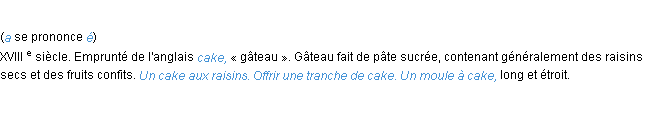 Définition cake ACAD 1986