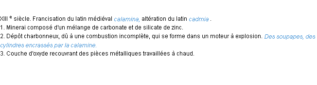 Définition calamine ACAD 1986