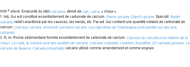 Définition calcaire ACAD 1986