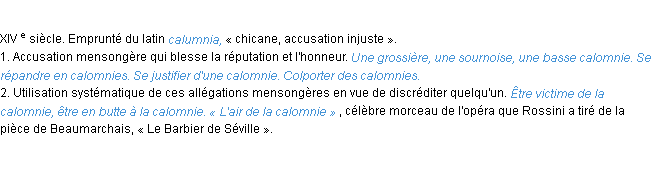 Définition calomnie ACAD 1986