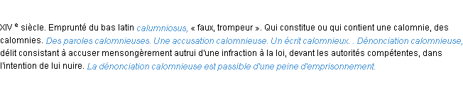 Définition calomnieux ACAD 1986