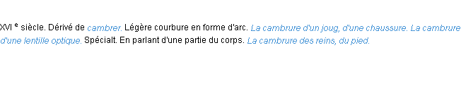 Définition cambrure ACAD 1986