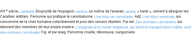 Définition cannibale ACAD 1986