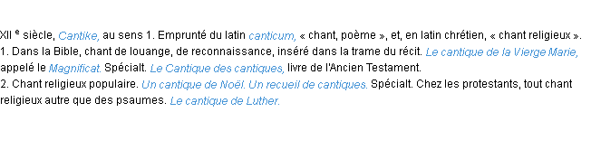 Définition cantique ACAD 1986