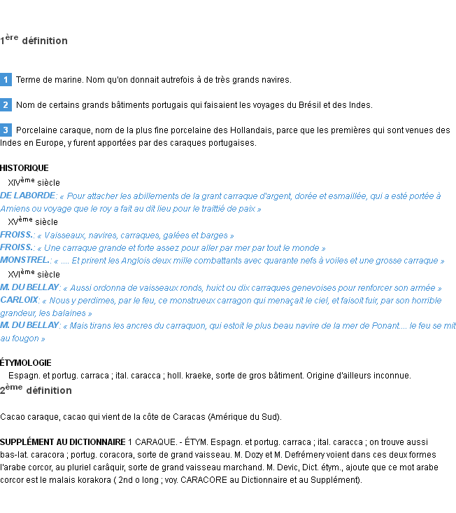 Définition caraque Emile Littré