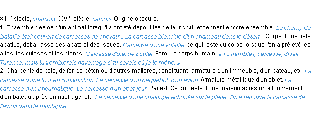 Définition carcasse ACAD 1986