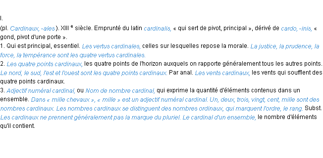 Définition cardinal ACAD 1986