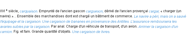 Définition cargaison ACAD 1986