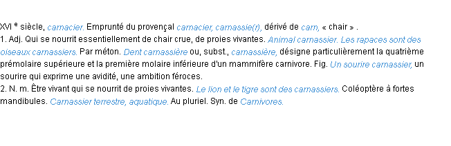 Définition carnassier ACAD 1986