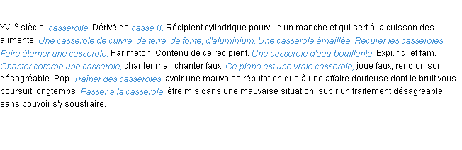 Définition casserole ACAD 1986