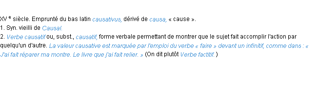 Définition causatif ACAD 1986