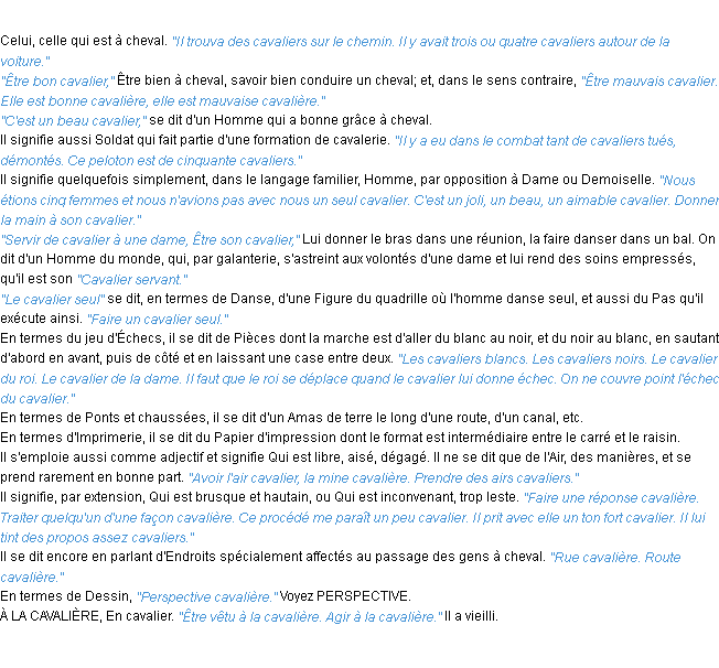 Définition cavalier ACAD 1932