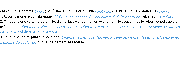 Définition célébrer ACAD 1986