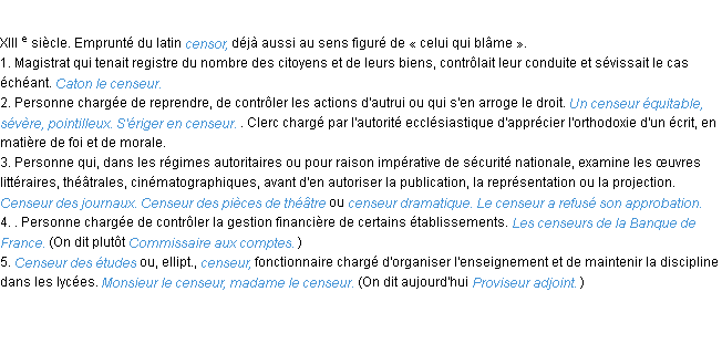 Définition censeur ACAD 1986