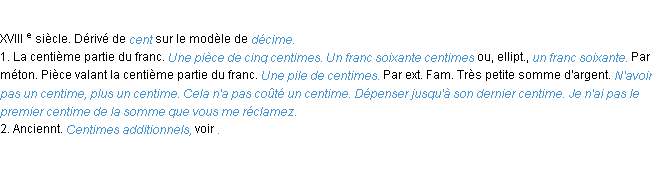 Définition centime ACAD 1986