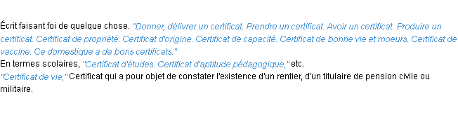 Définition certificat ACAD 1932