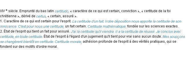 Définition certitude ACAD 1986