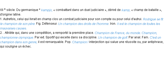 Définition champion ACAD 1986