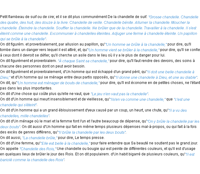 Définition chandelle ACAD 1798