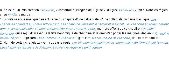 Définition chanoine ACAD 1986