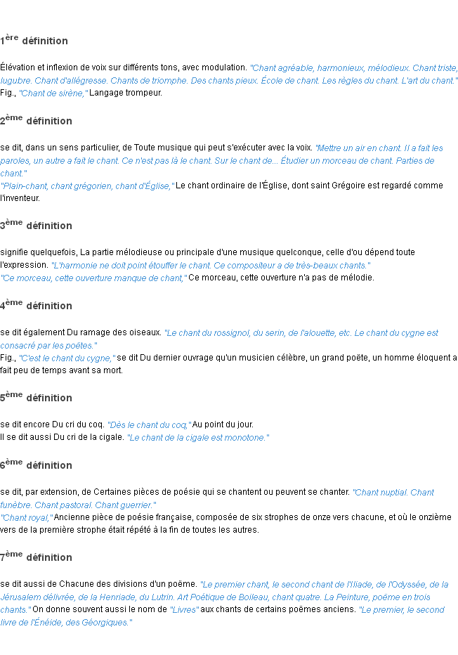 Définition chant ACAD 1835