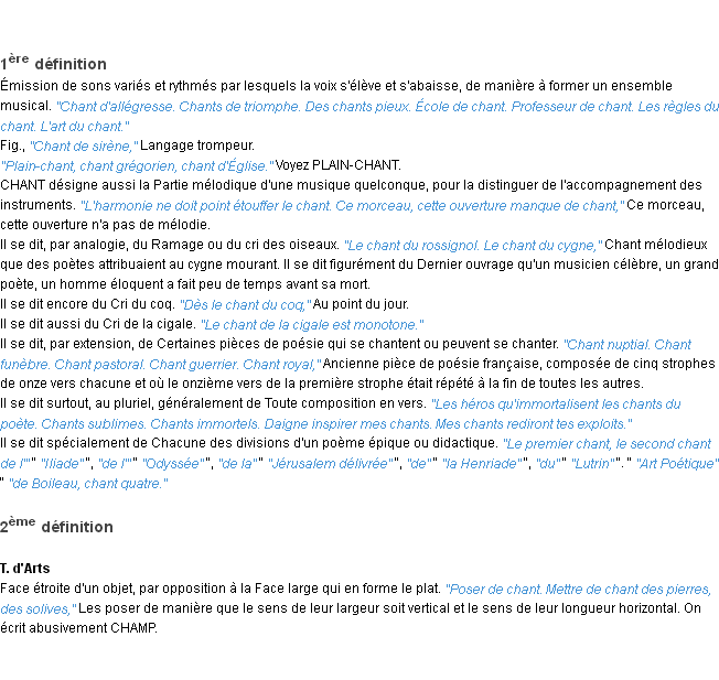 Définition chant ACAD 1932