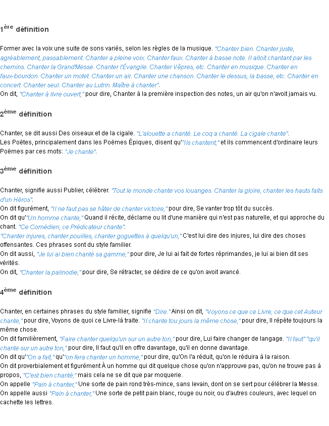 Définition chanter ACAD 1798