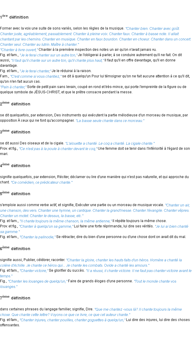 Définition chanter ACAD 1835