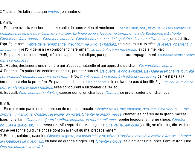 Définition chanter ACAD 1986