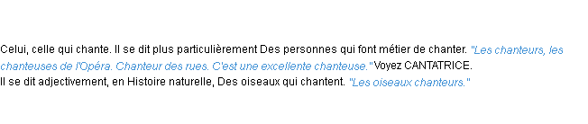 Définition chanteur ACAD 1835