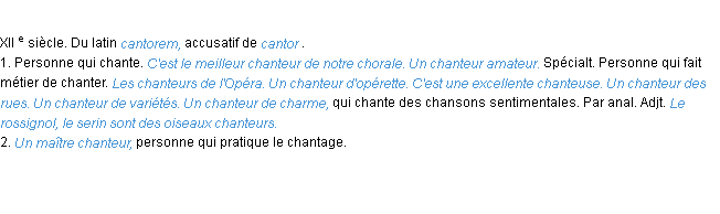 Définition chanteur ACAD 1986