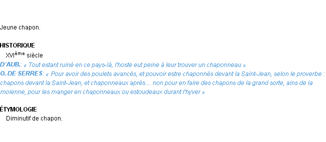 Définition chaponneau Emile Littré