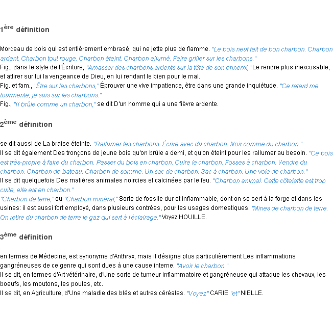 Définition charbon ACAD 1835