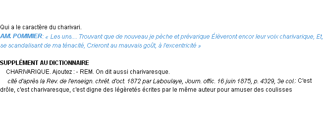 Définition charivarique Emile Littré