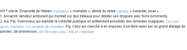 Définition charlatan ACAD 1986