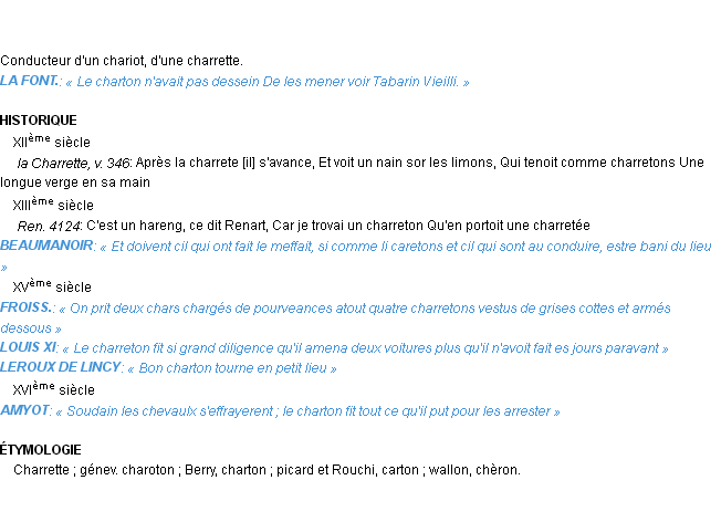 Définition charreton ou charton Emile Littré